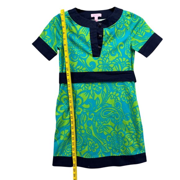 Lilly Pulitzer Belted Dress Girls Navy Green Floral Paisley Short Sleeve Size 8 - Picture 9 of 13